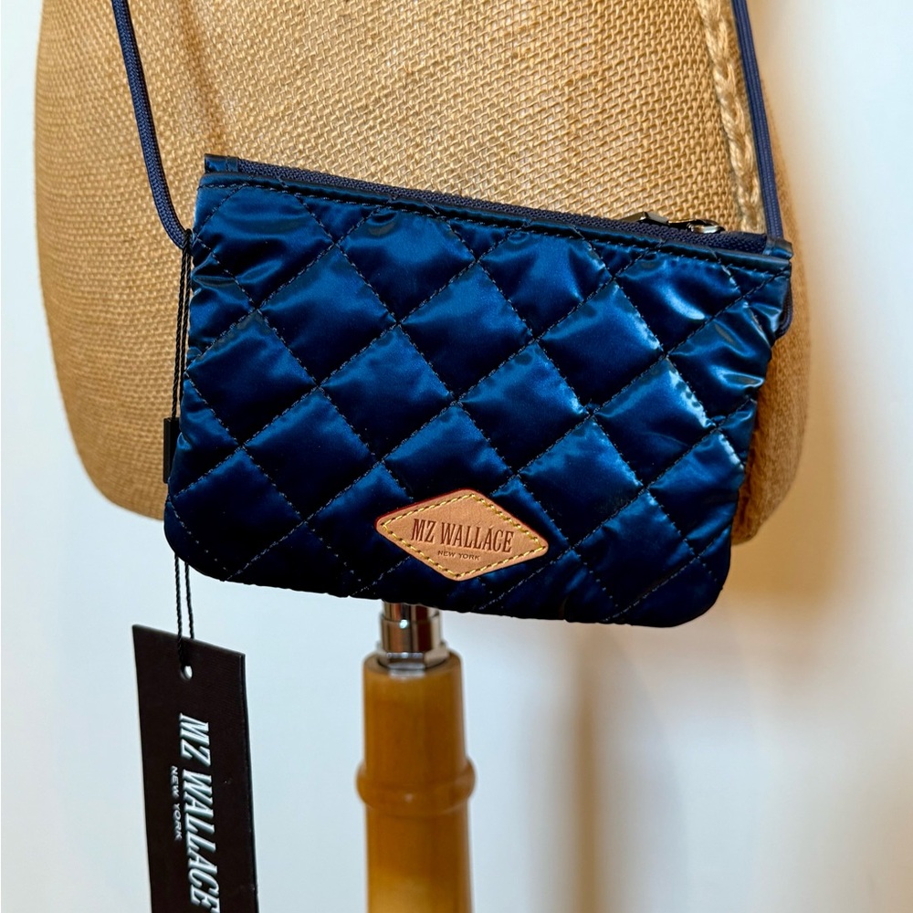 MZ Wallace Midnight Liquid Blue Quilted Crossbody Bag NWT